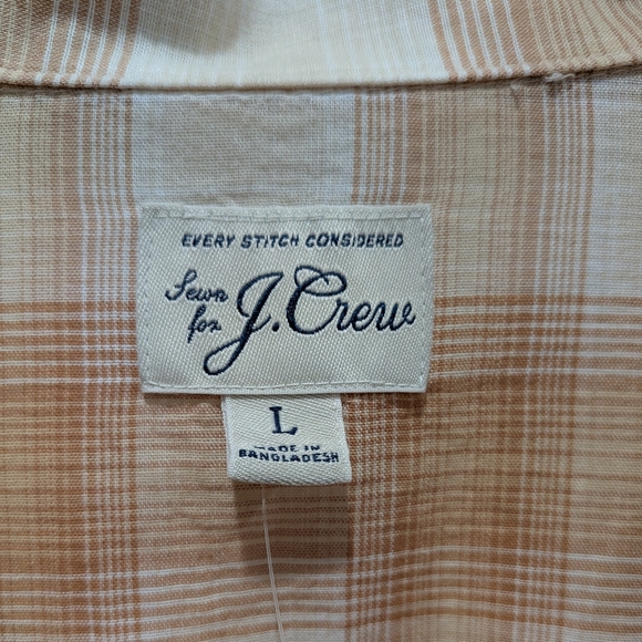 J.Crew 100% Cotton Plaid Short Sleeve Camp Shirt Size L NWT Casual Beachy Coasta - Picture 4 of 10